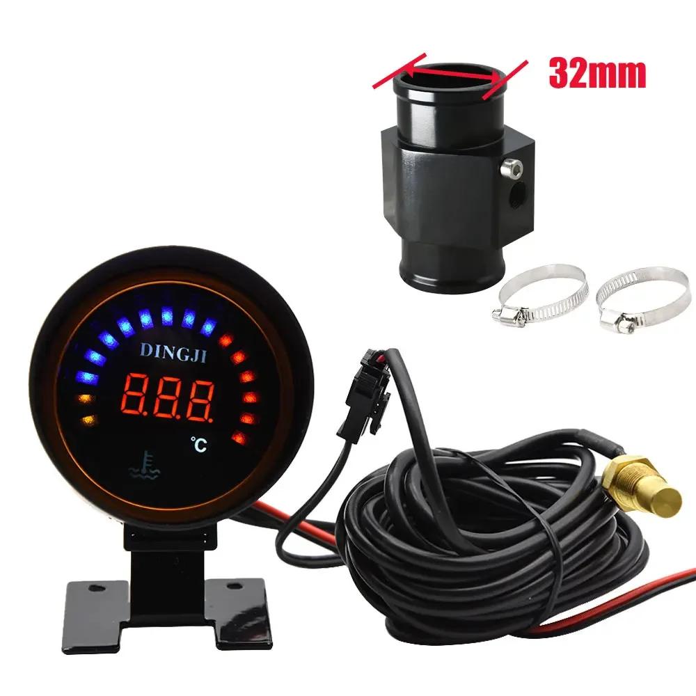 12V 24V LCD Digital Water Temp Gauge +26-40MM Adapter Joint Pipe Sensor with 10mm Temperature Sensor for Motorcycle Truck Meter