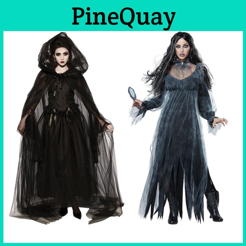 Straszny Kostium Panny Młodej Ducha Dla Kobiet Halloween Cosplay Impreza Elastyczność Peleryna Rękawiczki Spódnica S-XXL