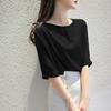 Silk Mulberry Silk T-shirt Women's 1116 Summer New Korean Version Loose Design Satin Seven-quarter Sleeve Top Trendy