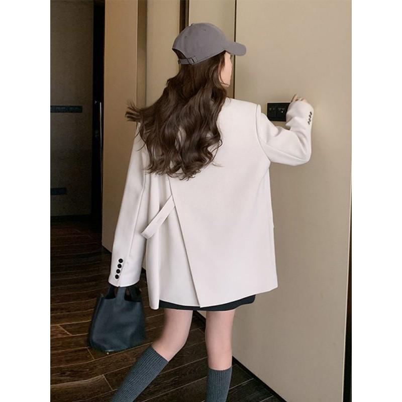 Beige Back Slit Small Suit Jacket for Women - Spring 2025 Korean Style Loose Fit Blazer