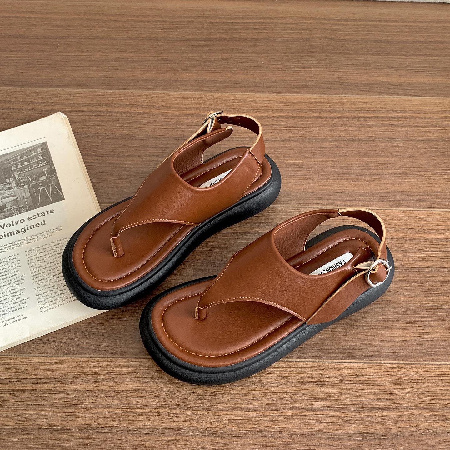 

Черные ретро сандалии на толстой подошве с увеличением роста, женские, новинка лета 2025 года, носить с юбкой, нескользящие и прохладные шлепанцы 40 коричневый