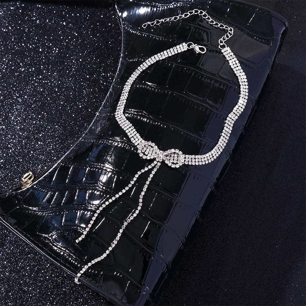Girls Party Geometric Tassel Chain Bow Crystal Neck Jewelry Woman Clavicle Choker Korean Necklace