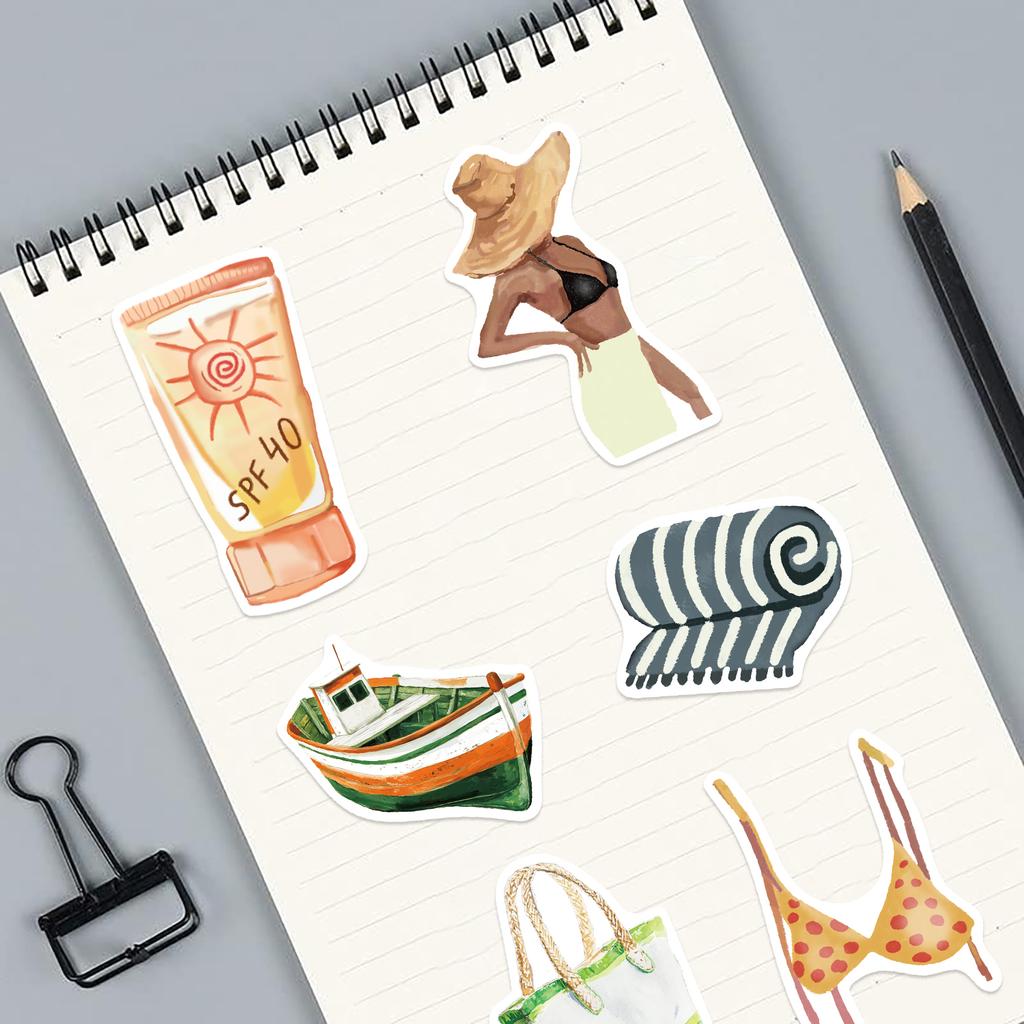 50pcs Boat Beach Pool Day Stickers Colorful Graffiti Cell Phone Notebook Cup Luggage Decoration Waterproof Stickers