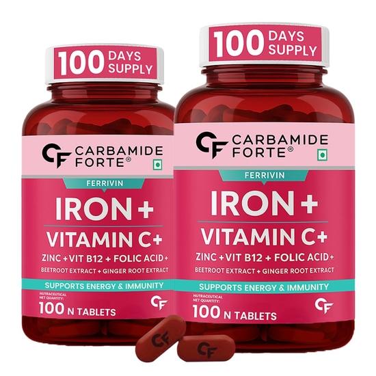 Carbamide Forte Iron Supplement For Women And Men With Folic Acid & Vitamin C| Iron Tablets For Women & Men | Pack Of 200 Tablets, 360 Grams