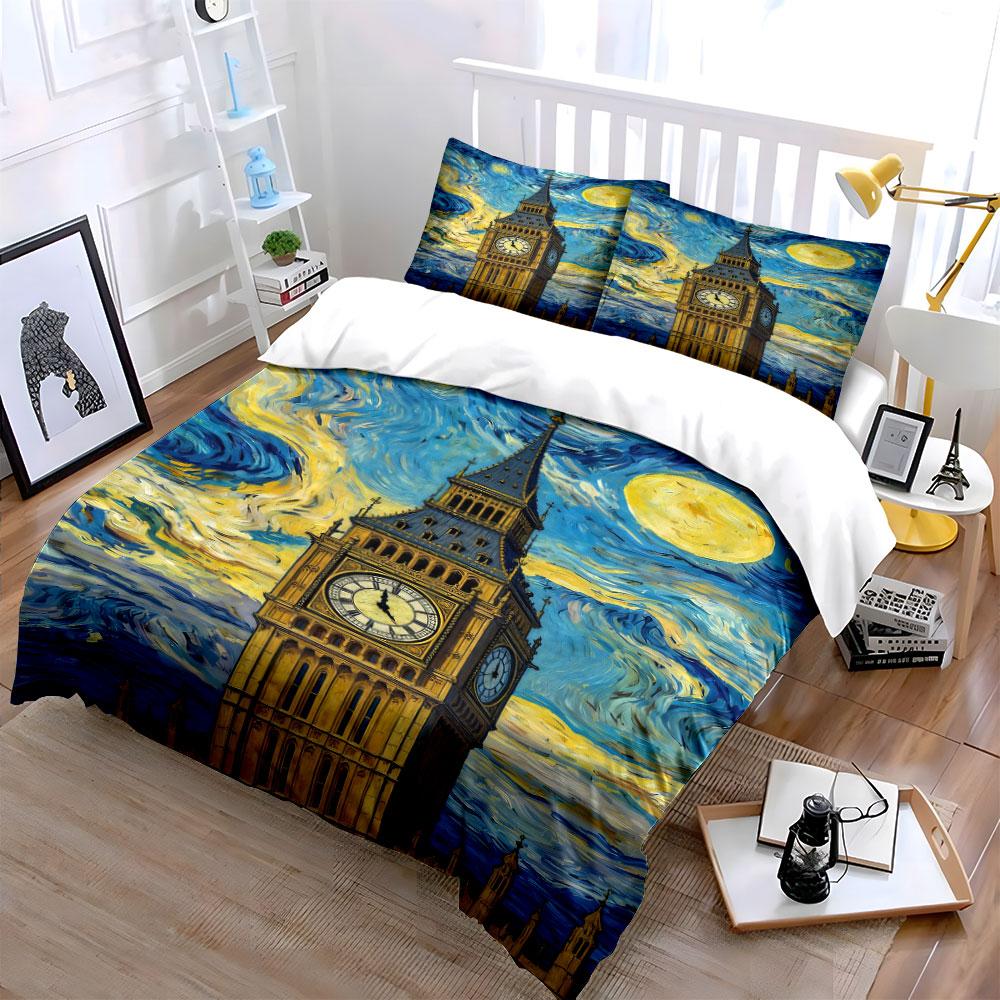 Clock Tower, Starry Sky. Bedding Sets Duvet Cover Sets Duvet Covers Pillowcases(1* Duvet Cover 2* Pillowcases Without Duvet Insert)