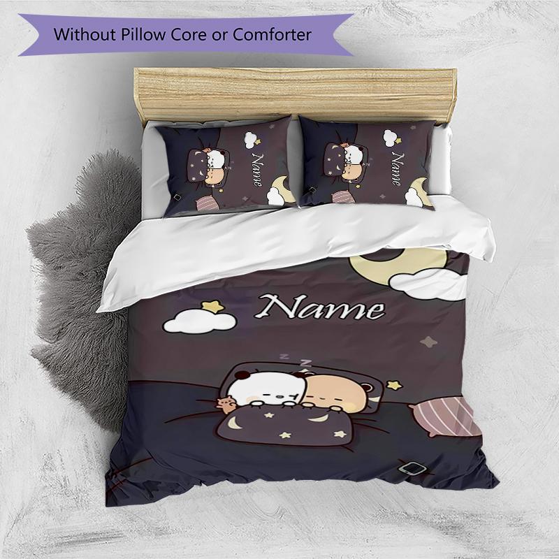 3pcs Custom Name Bubu Dudu Bedding Set Duvet Cover Closure Includes 1 Duvet Cover & 2 Pillowcases for All Seasons Bedroom Decor
