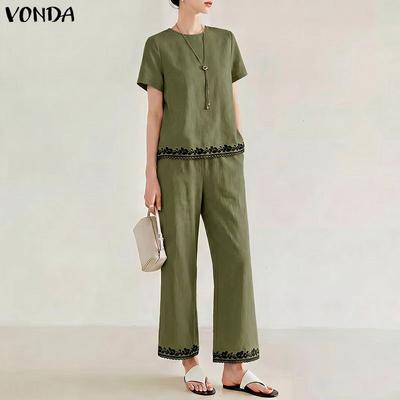 Summer Women Short Sleeve Print Blouse and Pants Casual Sets Outfits