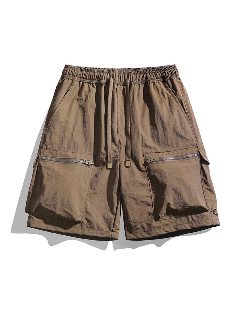 Black Cargo Shorts Men's Summer Casual Zipper Pocket Pants Men's Sportswear Breathable Shorts Male