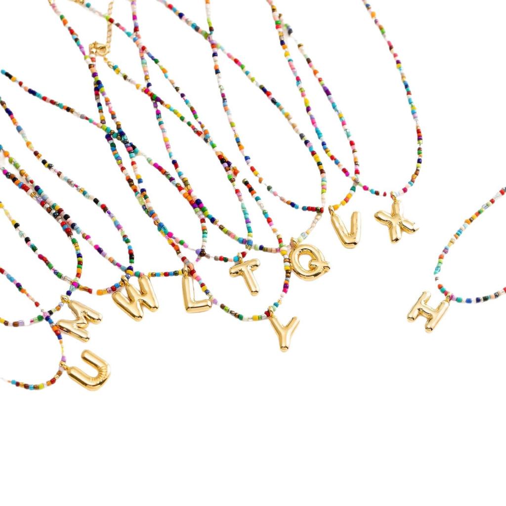 Bohemian Colorful Rice Bead Necklace with 26 Letters - Dopamine Style Jewelry