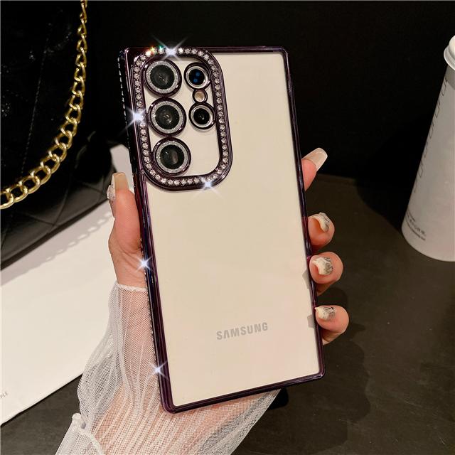 For Samsung Galaxy S25 Ultra Luxury Plating Flash Diamond Frame Transparent Phone Case For Samsung S22 S23 S24 S25 Plus Cover