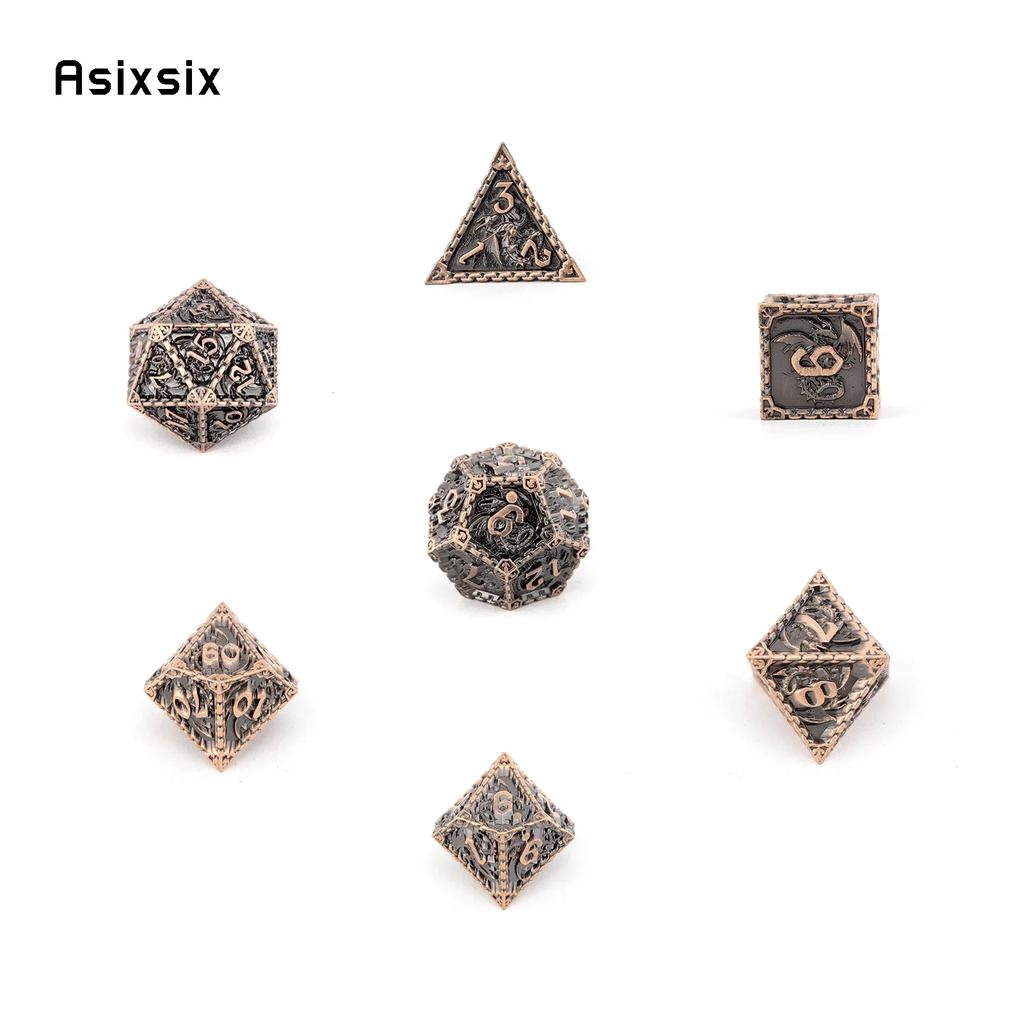 7 Pcs Copper Dragon Metal Dice Solid Metal Polyhedral Dice Set Suitable For Role-Playing Dice PropBoard Game Gift
