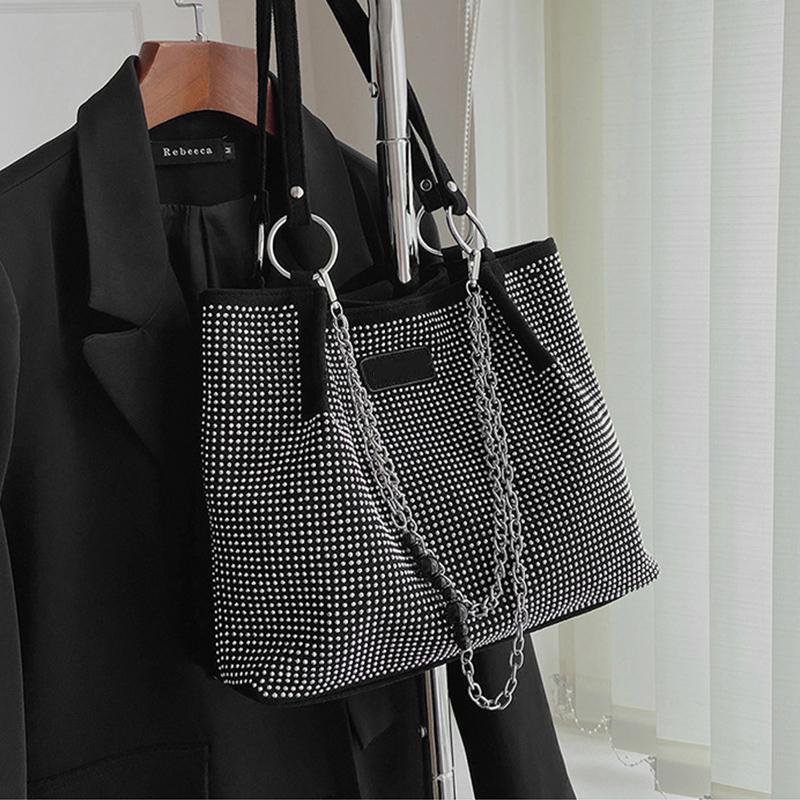 Luxury Rhinestone Bucket Tote Bag Women Fashion Large Capacity Handle Shopping Shoulder Bag