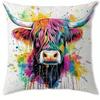 Home Decor Colorful Highland Cow Pillow Covers with Splashes Pattern Cushion Cover Suitable for Sofa Bedroom Car Pillow Cover