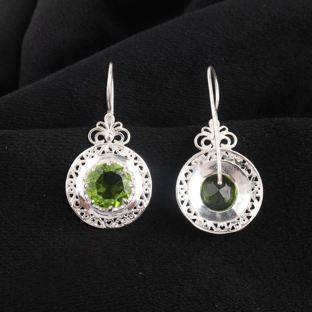 Peridot Edelstein Silber Ohrring 1,5", 925 Sterlingsilber Peridot Schmuck, Designer Ohrring für Damen, Geburtsmonat August Geschenk CE-25-3