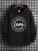 unisex New Stylish Iam Letter Print Casual Sweatshirt with a Drawstring Hood, Perfect for Autumn And Winter, Comfortable And Versatile Long-Sleeve Hoo