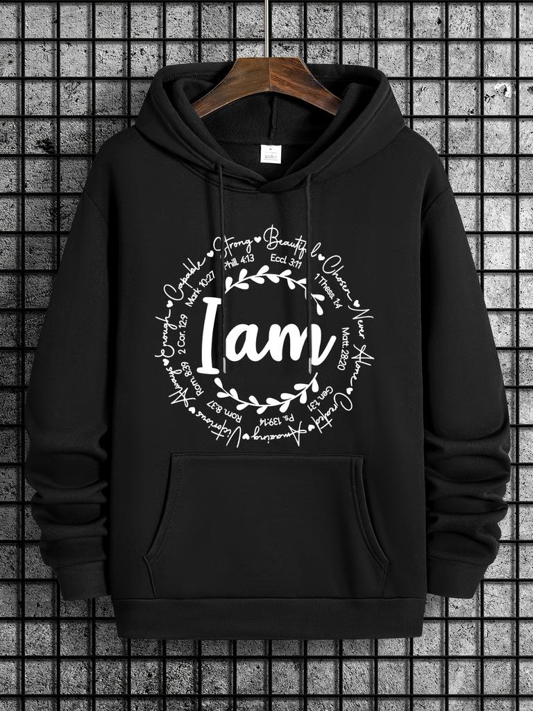 unisex New Stylish Iam Letter Print Casual Sweatshirt with a Drawstring Hood, Perfect for Autumn And Winter, Comfortable And Versatile Long-Sleeve Hoo
