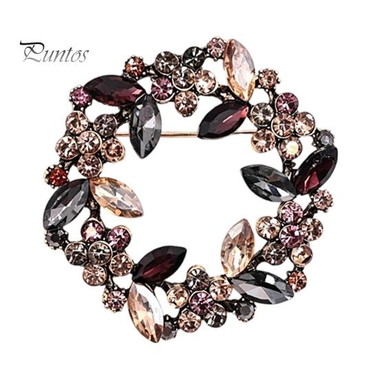 Daily Wear Brooch Vintage Flower Pin, Floral Wreath Lapel Pin with Colorful Jewelry Rhinestones, Accessory for Clothing Dress Coat Bags Scarves Shirts