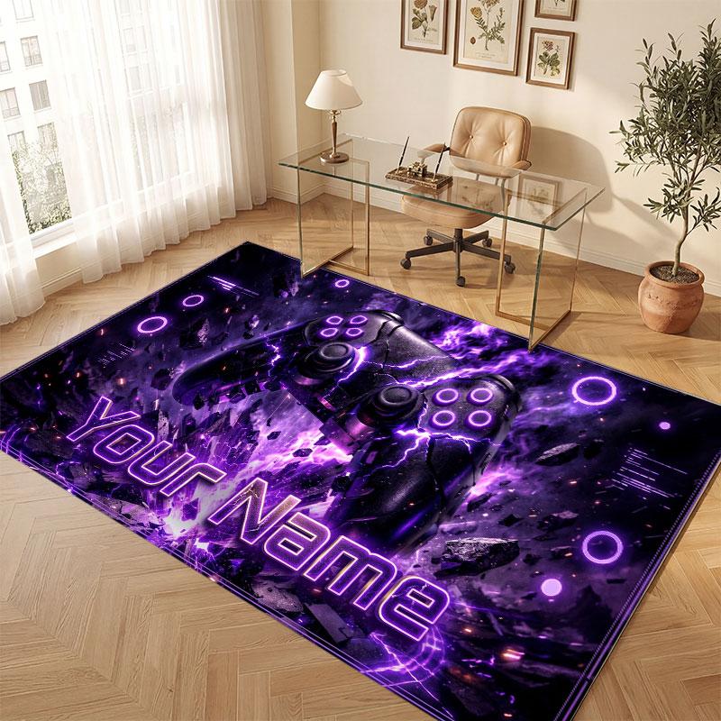 Neon Colorful Theme Crystal Velvet Floor Rug Personalized Custom Name Text Warm Carpet Home Decoration