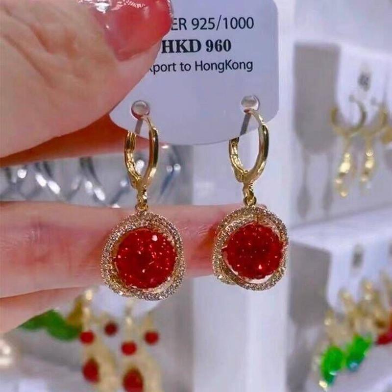 Luxurious Red Rhinestone Ball Unique Design Earrings for Women Fashion Personalized Accessories New Year's Gift Party Jewelry