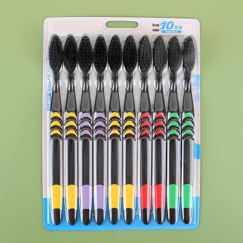 10-Piece Ultra-Soft Toothbrush Set with Bamboo Charcoal Bristles for Adults and Students - Family Value Pack