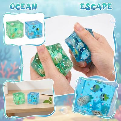 Stress Relief Sensory Cube Toy for Children and Adults Soft Decompression Block with Ocean Theme and Star Pattern for Home Office School Use