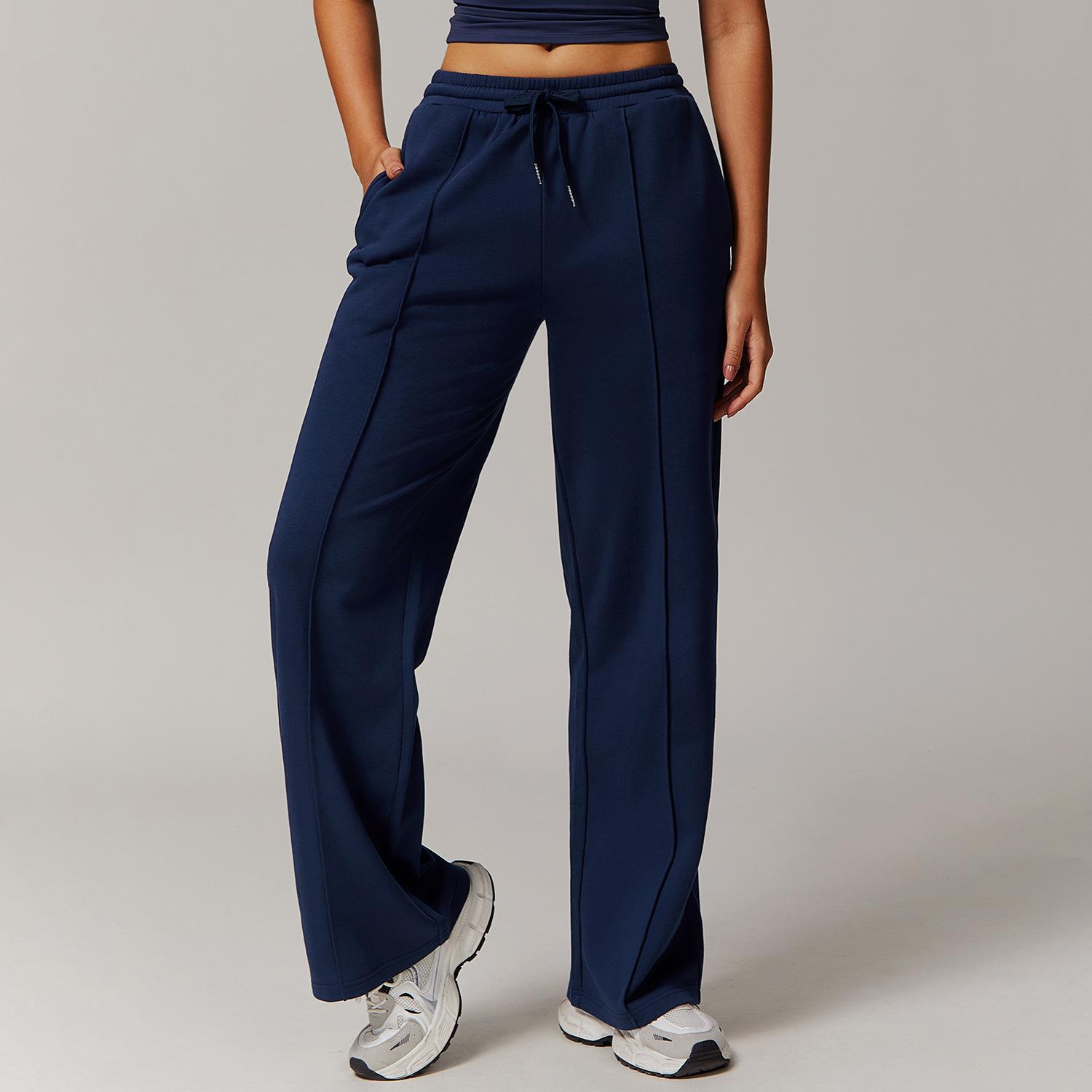 

High Waisted Loose Fit Sports Sweatpants With Pockets, Straight Leg Casual Pants For Women, Versatile Sports Pants For Outerwear S темно-синього кольору