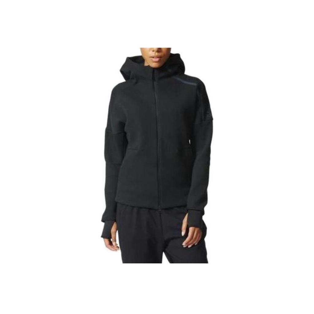 Adidas Solid Color Casual Hooded Long Sleeve Jacket Women Jacket Black S95345