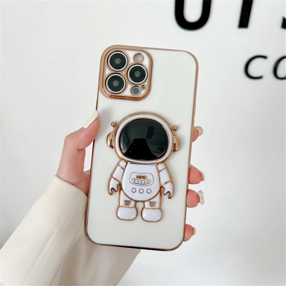 Luxury Astronaut Stand Holder 6D Plating Phone Case For Samsung A7 2018 A11 A21S A31 A51 A71 A81 A91 Soft Silicone Back Cover