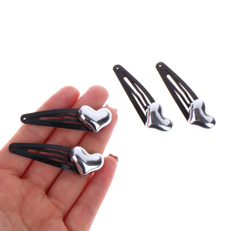 2Pcs/4Pcs Black Hair Clips With Silver Heart - Shaped Decor, Cute Hair Accessories For Women, For Stylish Side Hair Stylin