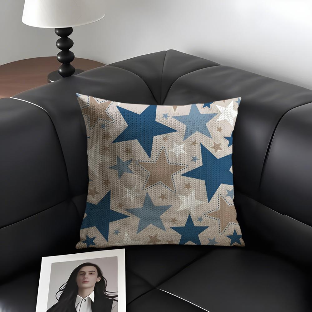 Stars Fashion Cushion Cover Natural Linen Organic Fabric Double-Sided Printing Sofa Home Decor Gift Pillow Case