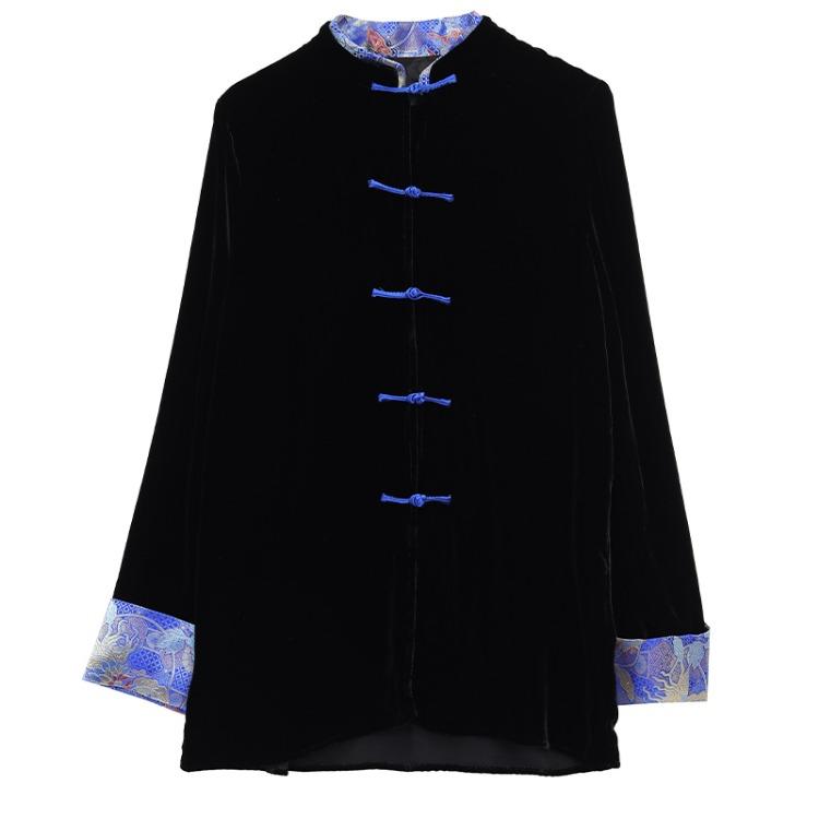 Traditional Chinese Style Winter Velvet Coat with Beautiful Button Detail