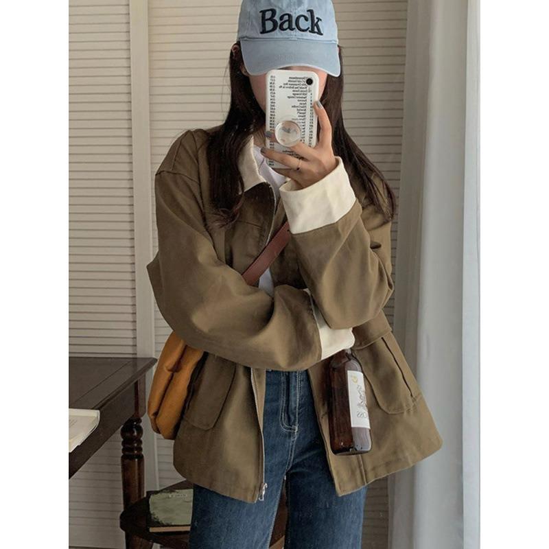 New Spring and Autumn Retro Splicing Korean Style Loose Jacket Women's Long Sleeve Top