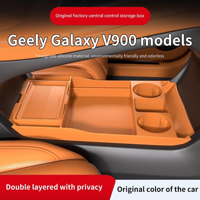 For Geely Galaxy V900 2025 2026 Central Control Storage Box, Double Layer Waterproof Anti-Slip Car Organizer with Privacy Cover