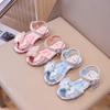 Kids Crystal Sandals for Girls 2025 Summer Non-slip Soft Sole Toddler Princess Shoes with Shiny Rhinestone Bow Elegant Dress-Up