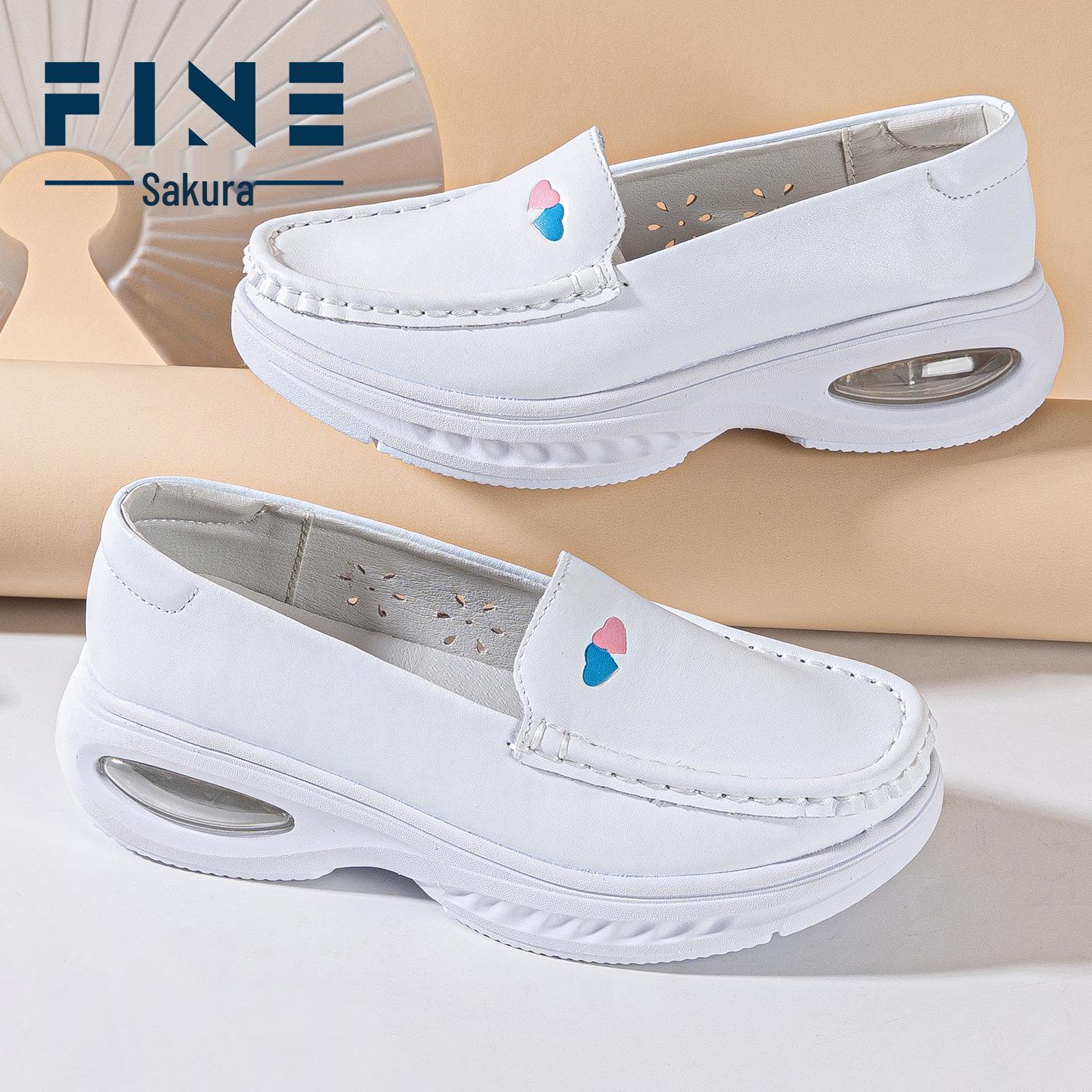 Women s All-Season Non-Slip Breathable Cowhide Leather Nursing Shoes with Soft Cushion Soles 40 белый