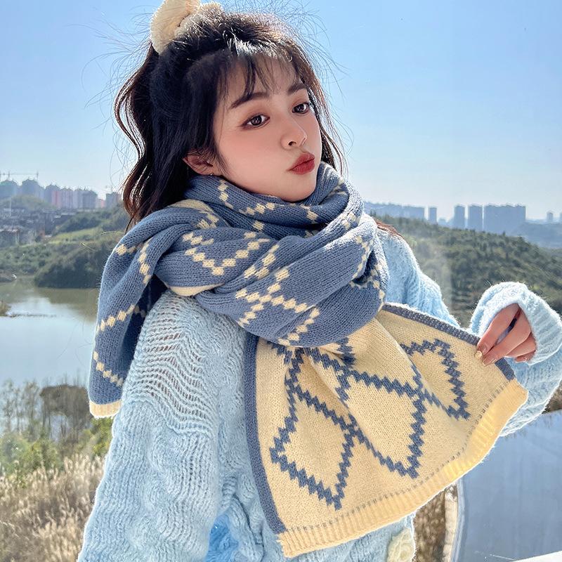 Scarf women's winter warm plaid double-sided imitation cashmere scarf autumn and winter super long knitted thickened student dual-purpose coat