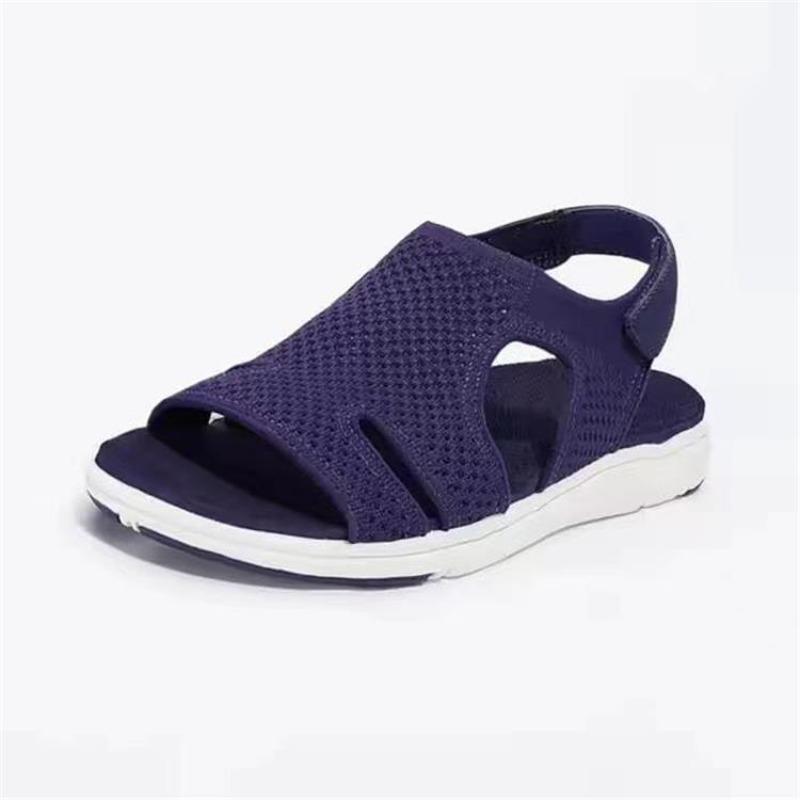 Summer Casual Mesh Flat Heel Viscose Shoes Breathable Round Head Low Top Solid Color Blue Sandals