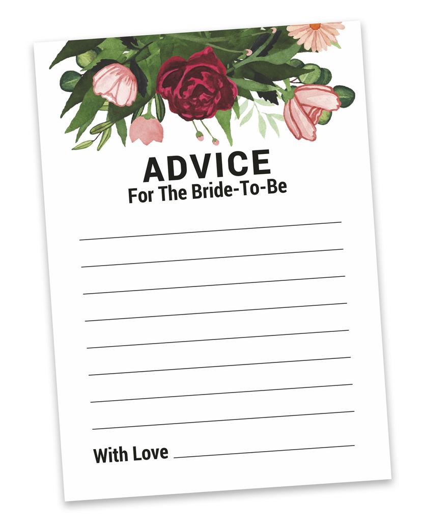 Inkdotpot Floral GreeneryA Advice And Wishes Set Of 50 Bridal Shower Advice Game
