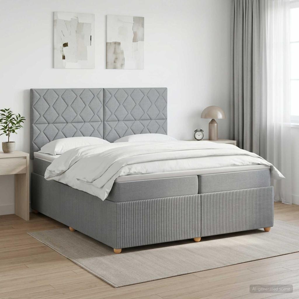 Box Spring Bed with Mattress Light Gray 200 x 200 cm Fabric