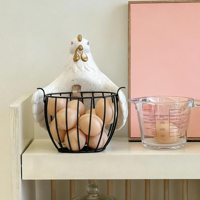 Durable Iron Frame Bucolic Chicken Decorative Basket User Friendly Enamel Glues For Event Home Organization