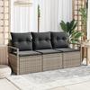 3-piece Garden Sofa with Grey Poly Rattan Cushions, 2-seater Garden Sofa with Storage & Grey Cushions Poly 3354908