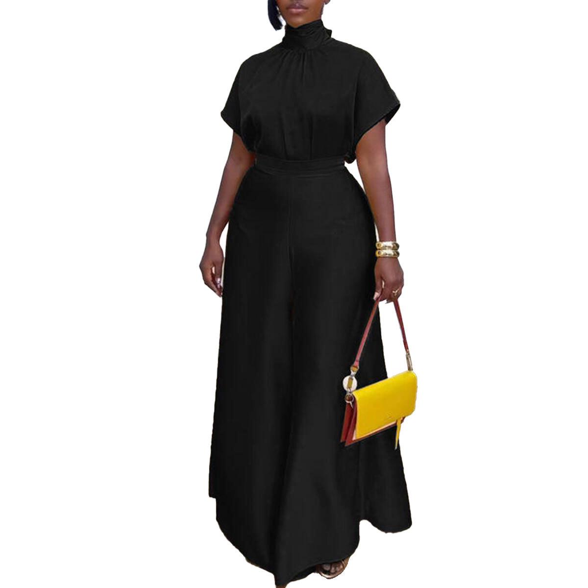 

Европейский и американский атласный комбинезон с рукавами-крылышками на завязках 3XL чёрный