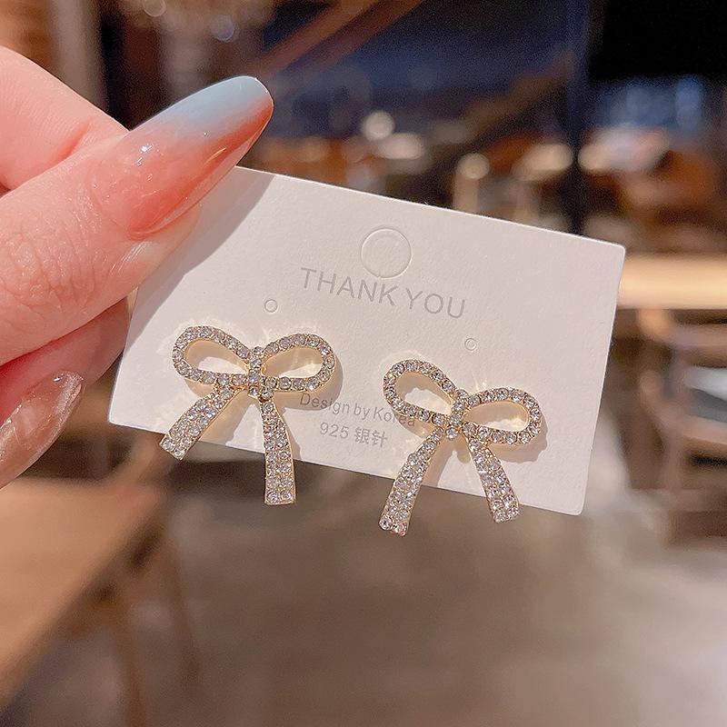 

Корейский стиль, висячие серьги с бантом для женщин, серьги со стразами, ювелирные аксессуары для свадебной вечеринки