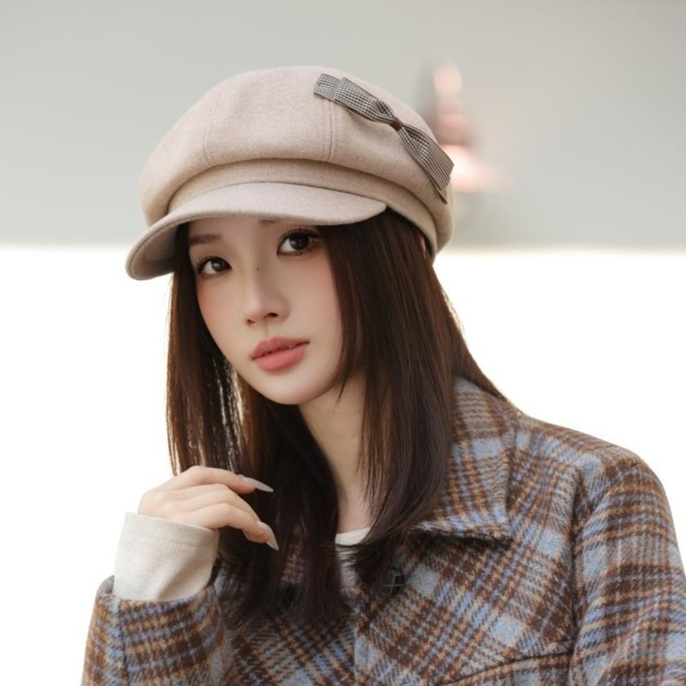 Wool Newsboy Hat Solid Color Octagonal Cap Casual Painter Hat  Female