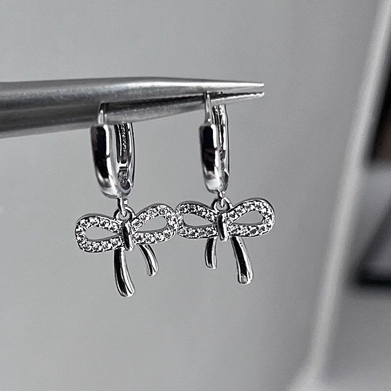

Simple Zircon Bows Dangle Ear Rings Bowknot Pendant Eardrop Versatile Accessory For Daily Wear