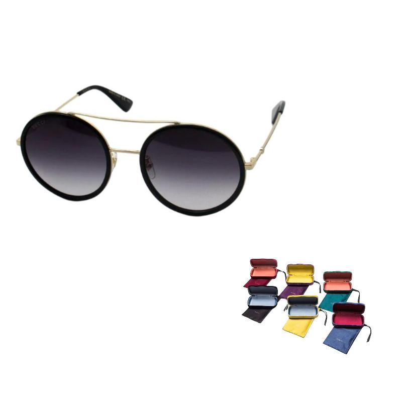Gucci Doppelte Steg Runde Fassung Sonnenbrille Damen Sonnenbrille Schwarz GG0061S-001 Dust Bag+Eyeglass Case (Random Color)