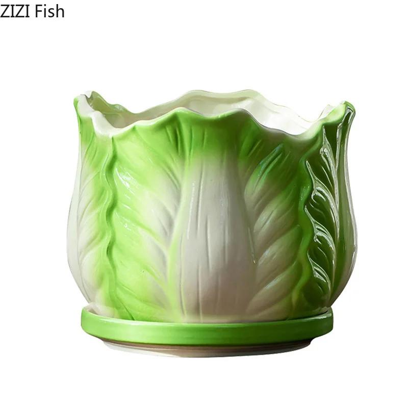 Kreative chinesische Kohl Keramikvase Kleine Pflanzentöpfe Tischdekoration Blumenarrangement Blumenvase Raum Ästhetische Dekoration