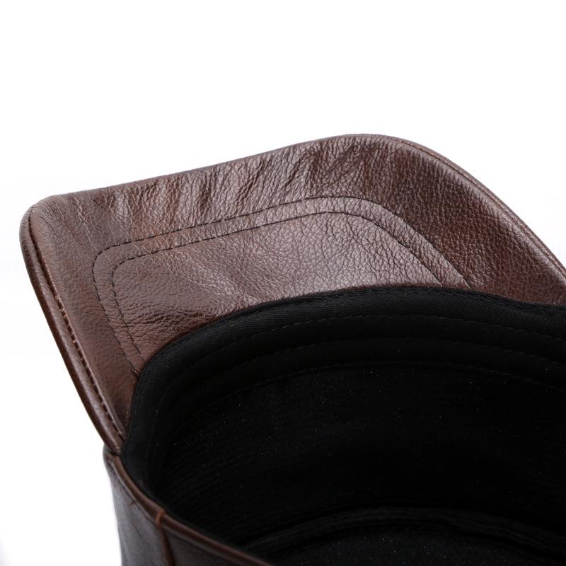 Męska Czapka z Daszkiem typu "Kaczka" ze Skóry Bydlęcej - Ciepła w Stylu Wojskowym na Jesień i Zimę