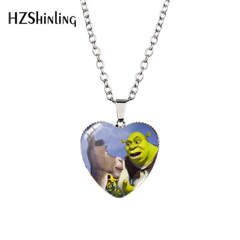 Charming Heart Shaped Shrek Time Gemstone Pendant Necklace For Unique Style With Colorful Variants