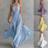 Europe, America 2026 Summer Women's New Holiday Style Long Dress V-neck Sexy Solid Color Sleeveless Waist Lace-up Dress